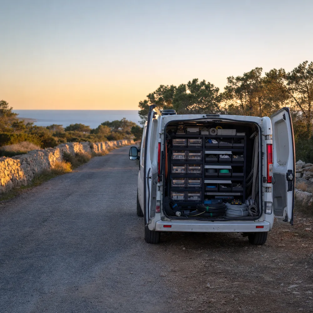 Furgoneta del electricista urgente en Llucmajor parada en un camino rural del término