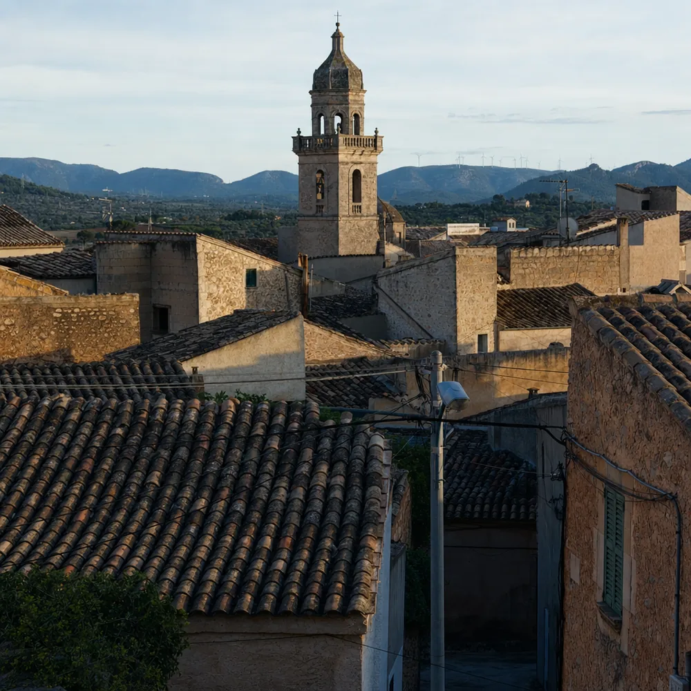 Tejados y líneas eléctricas de un pueblo atendido por el electricista urgente en Mallorca