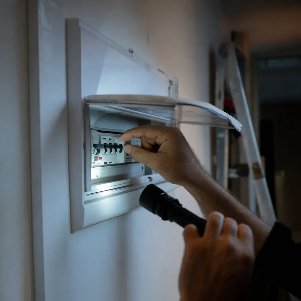 Mano subiendo el diferencial saltado en el cuadro de una vivienda de Palma