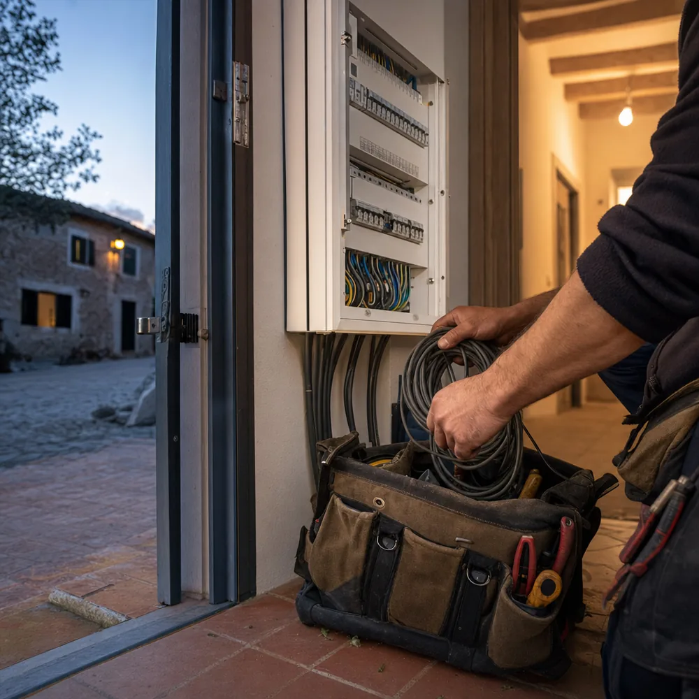 Recogiendo la herramienta tras cambiar el cuadro eléctrico de una casa de Sa Pobla