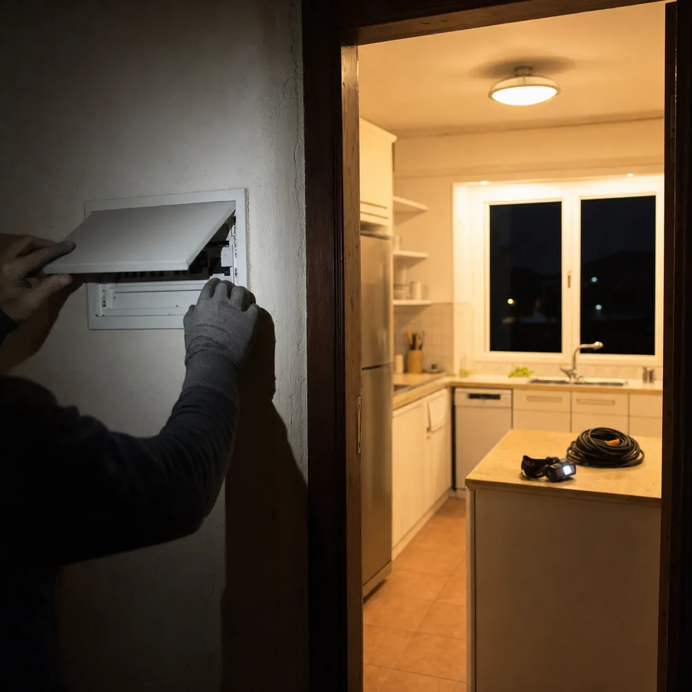 Electricista urgente en Santanyí cerrando el cuadro tras devolver la luz de madrugada