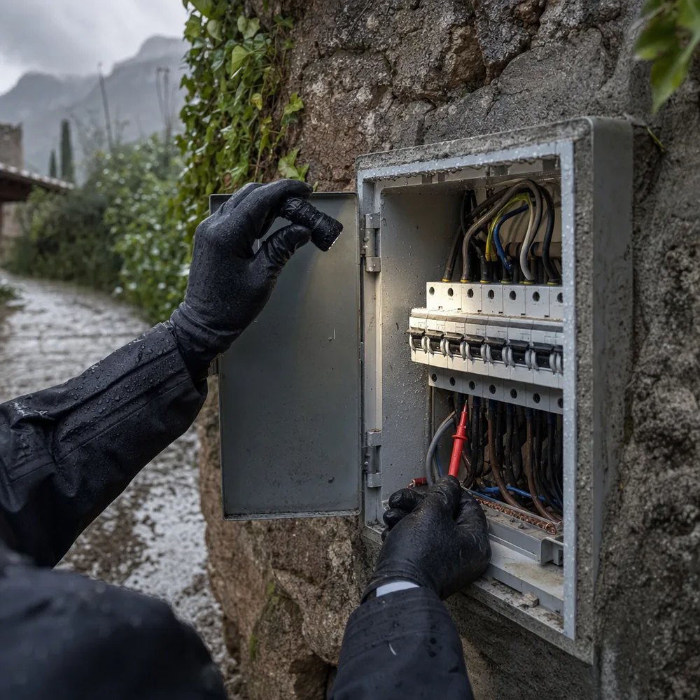 Revisión de un cuadro exterior mojado tras una tormenta en el valle de Sóller